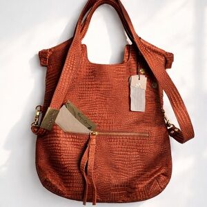 Foley + Corinna Croc Embossed Leather Tote | Rust Copper | NWT